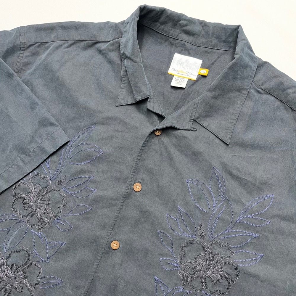 Quiksilver Edition Mens XXL Gray Embroidered Floral Silk‎ Blend Button Shirt TTG